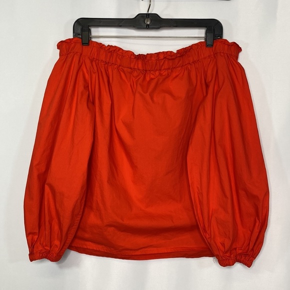 J.Crew Red Poplin Off the Shoulder Top Size 8 - Picture 3 of 7